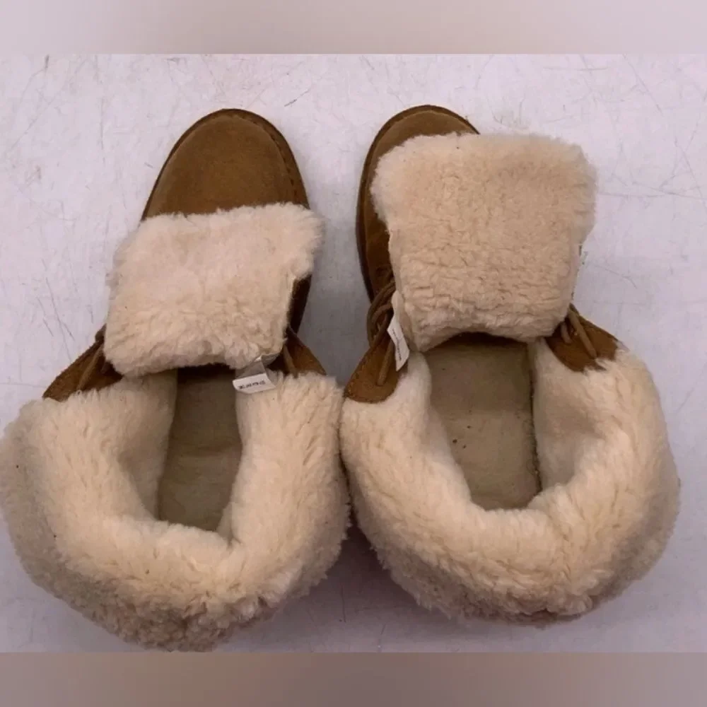 UGG Quincy Suede Sheepskin Fur Booties Lined Combat Boots Chestnut Women 9
